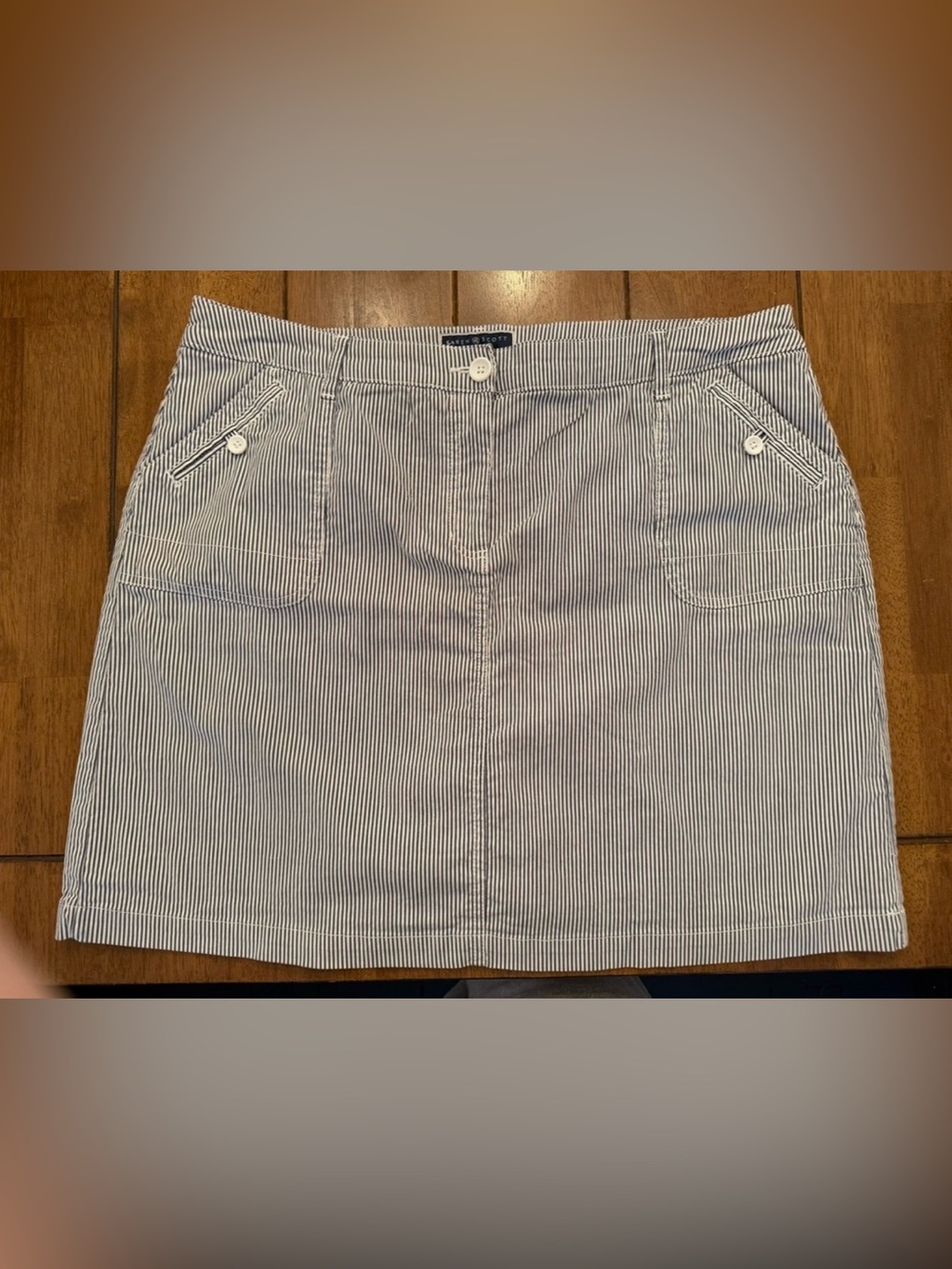 Karen Scott Navy and White stripped A-Line Skirt with built in shorts. Cotton